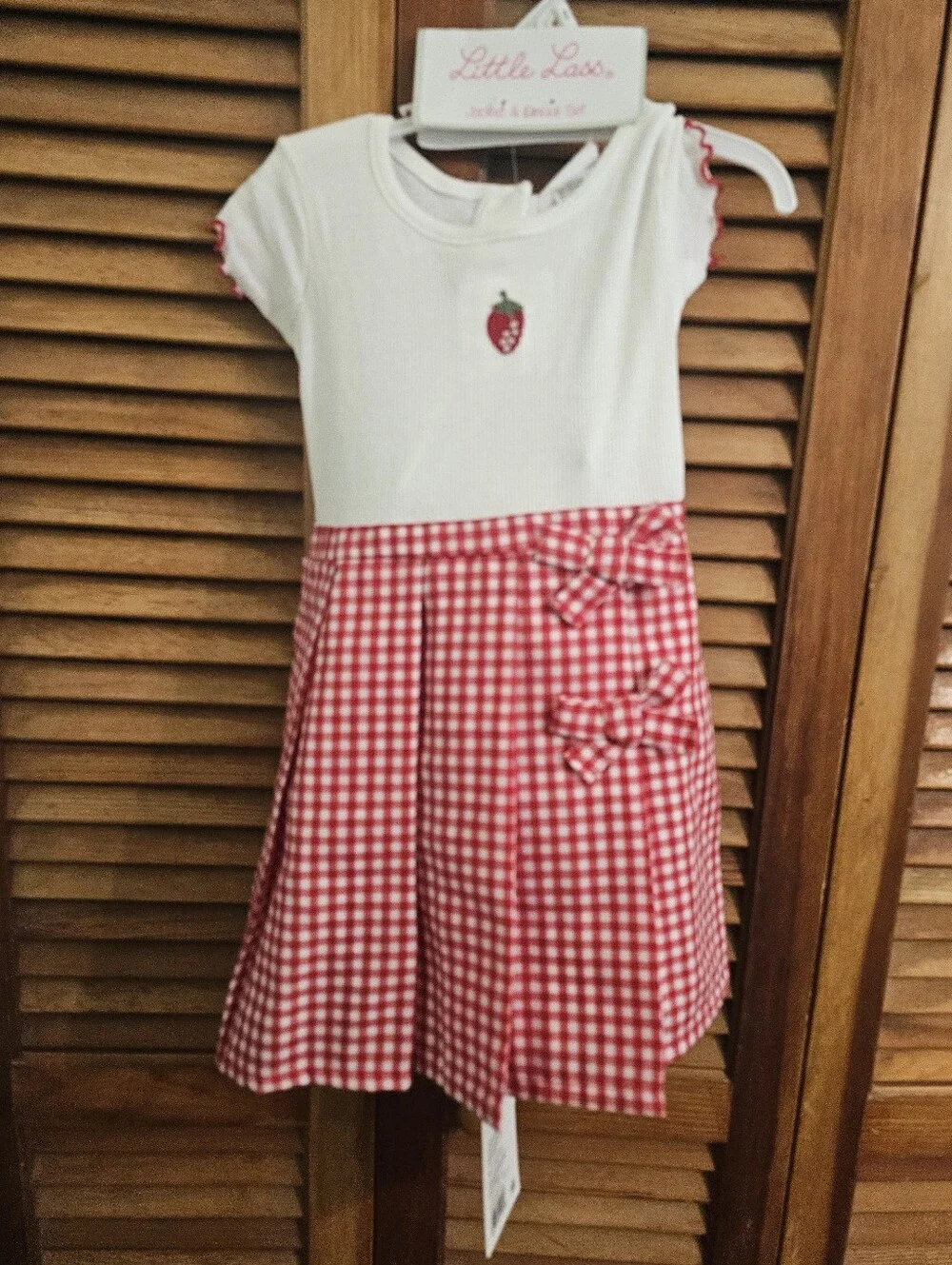 Little Lass Strawberry Denim Jacket & Gingham Dress Set 2T NWT - Picture 2 of 3